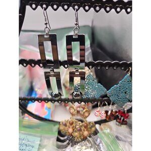 Earrings Pierced Dangle French Wire Gunmetal. Geometric